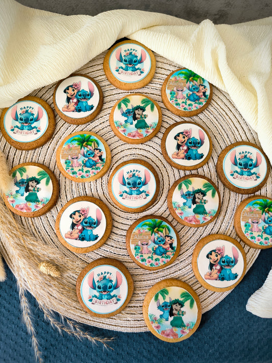 A DECOUPER ROND 6 CM STITCH#5 PRENOM A PERSONNALISER Impression alimentaire sucre