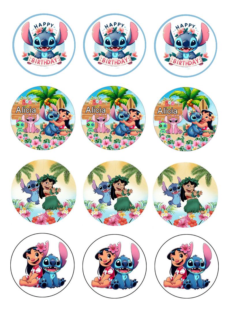 A DECOUPER ROND 6 CM STITCH#5 PRENOM A PERSONNALISER Impression alimentaire sucre