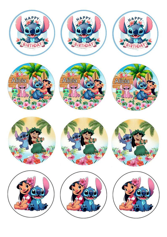 A DECOUPER ROND 6 CM STITCH#5 PRENOM A PERSONNALISER Impression alimentaire sucre